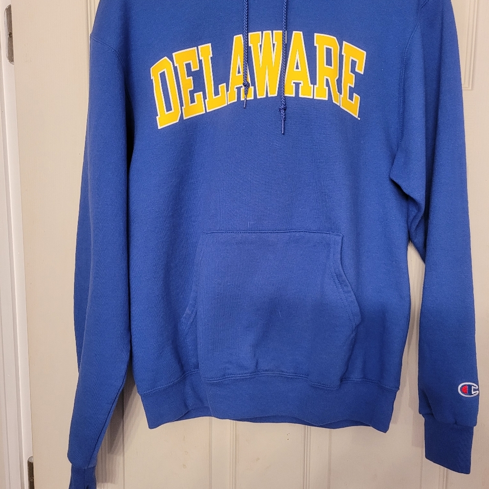 University of Delaware Champion pull over Hoodia kangaroo pocket sz S Blue Hens